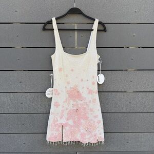 STAUD Le Sable beaded mini dress in Ivory Cherry Blossom Toilet XS